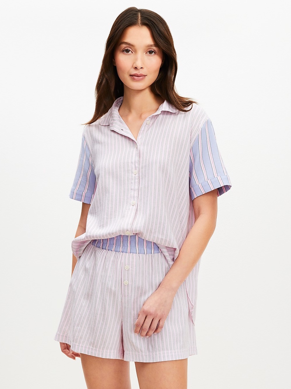 New Loft Women’s Short Sleeve Sleep Pajama Top Stripes Button Front Small